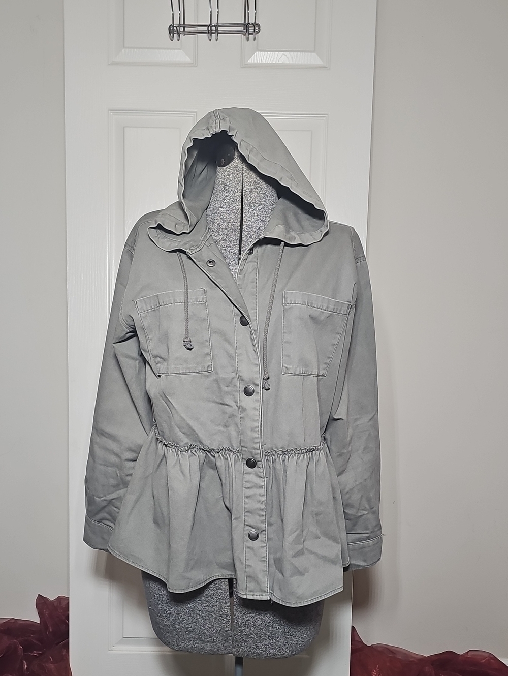 Maurices Olive Green Peplum Utility Trench Jacket Size M
